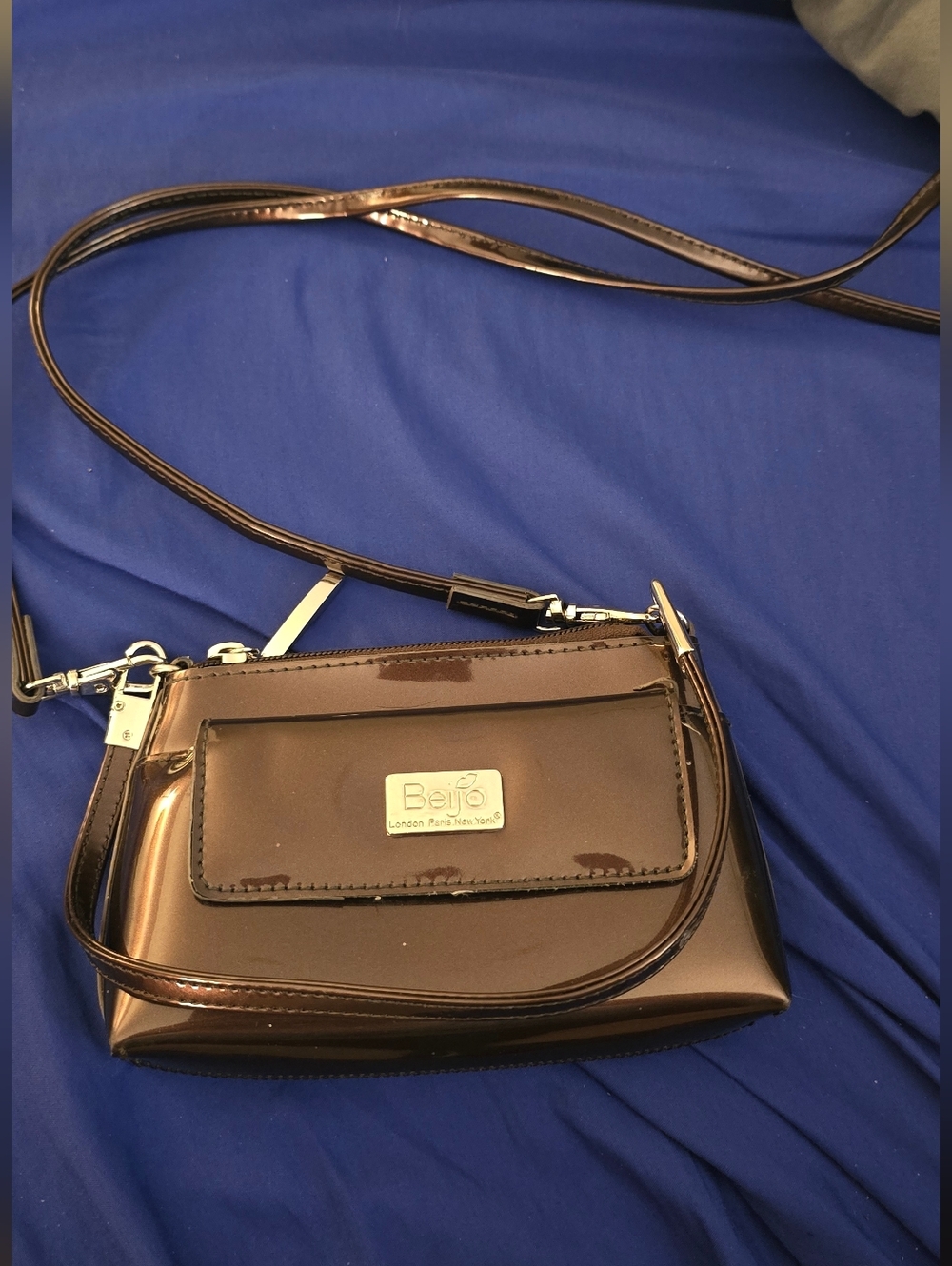 Beijo Brown Patent Mini Crossbody Purse